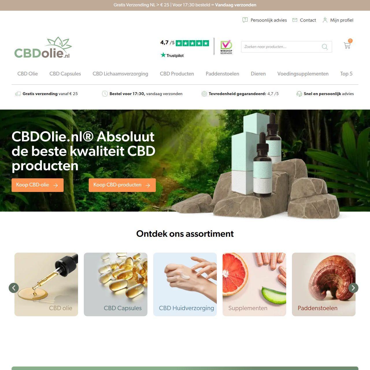 Screenshot Cbdolie.nl homepage